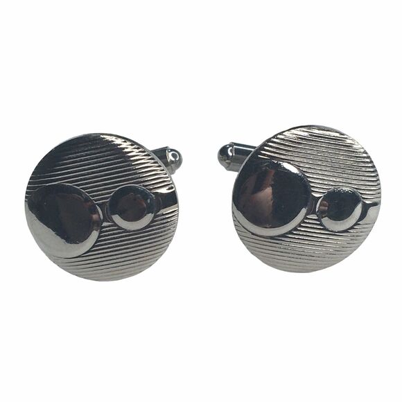 Vintage Cufflinks MCM Silver Tone  Round Geometric Circle Mid Century Estate - Picture 7 of 9